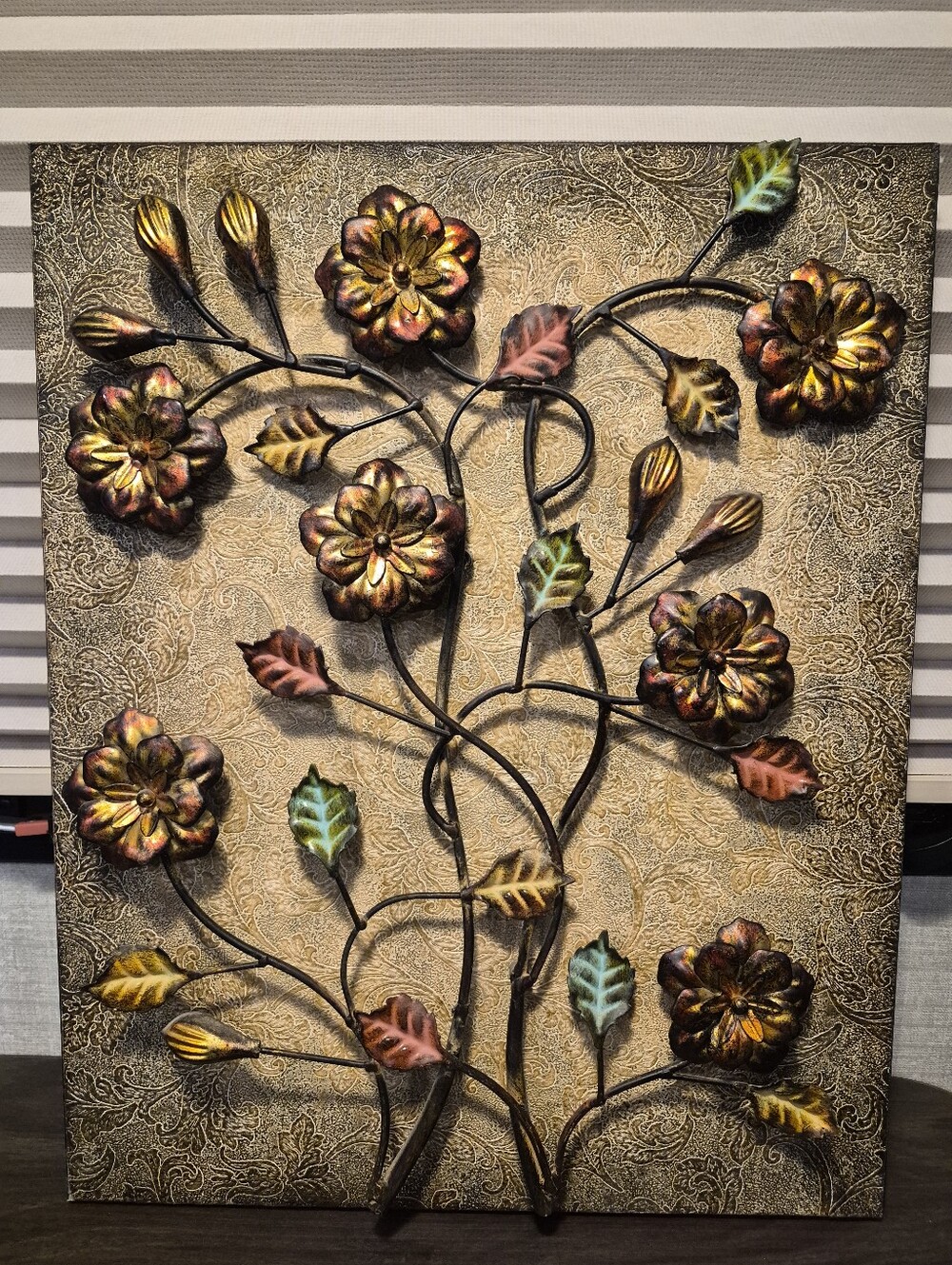 Metal Floral Wall Art Canvas in Multicolor Metallic Hues